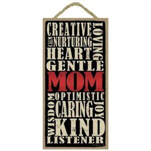 MOM Word Art Wall Hanging - Black, Cream & Red